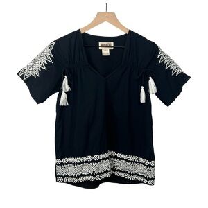 Pepin Anthropologie Embroidered Tassel Shirt